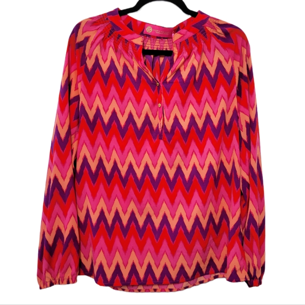 NWT Macbeth Collection Margaret Josephs Chevron Lightweight Blouse Top, Size L